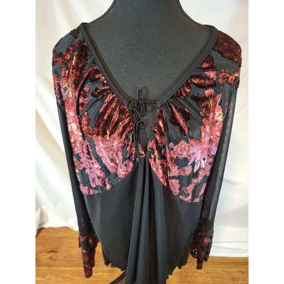 Vtge Fashion Bug Black Red Velvet Burnout Bell Sleeve Whimsygoth Y2K Goth 26/28 - Picture 1 of 8